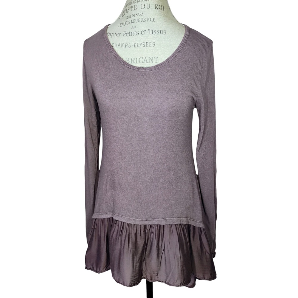 Tempo Paris Long Sleeve Tunic Top Womens Medium Purple Lagenlook Ruffle Relaxed